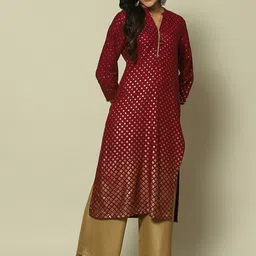 Rangriti Geometric Printed Band Collar Kurta image 1