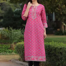 Rain & Rainbow Floral Printed Pure Cotton Straight Kurta-picture-33