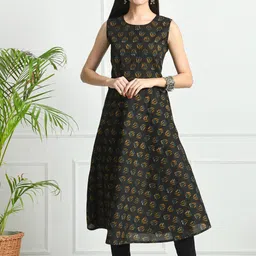 FERANOID Ethnic Motifs Printed Round Neck Cotton A-Line Kurta-picture-22