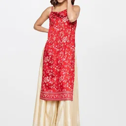 Global Desi Floral Printed Shoulder Strap Sequinned Kurta image 1