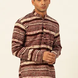 JAVINISHKA Striped Mandarin Collar Pure Cotton Kurta-picture-19