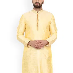 Enciger Striped Woven Design Mandarin Collar Thread Work Straight Kurta-image-81
