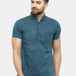 Enchanted Drapes Men Blue Thread Work Handloom Kurta-picture-31