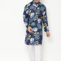 Hangup Men Navy Blue Printed Kurta-picture-8