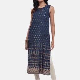 RANGMANCH BY PANTALOONS Women Blue Ethnic Motifs Printed Keyhole Neck Kurta-picture-38