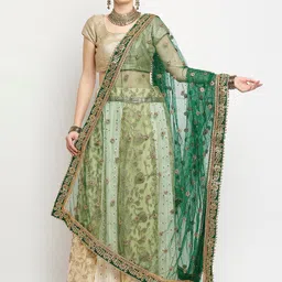 Dupatta Bazaar Green & Gold-Toned Ethnic Motifs Embroidered Dupatta with Thread Work-picture-25