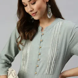 SHOWOFF Women Grey Multi Slit Pastels Calf Length Kurta-picture-29