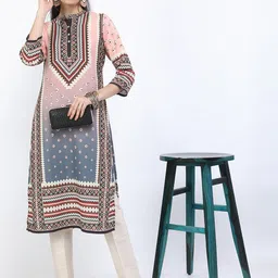 Vishudh Women Grey Geometric Printed Straight Kurta-image-27