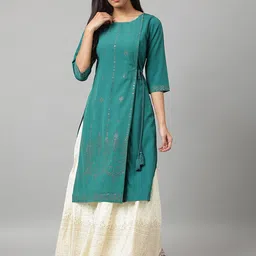 W Women Green Geometric EmbroideredKurta-picture-32