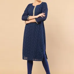 Soch Women Navy Blue Ethnic Motifs Embroidered Georgette Kurta-picture-17