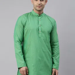 TATTVA Men Green Yoke Design Patchwork Kurta-picture-13