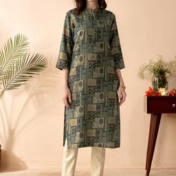 Anouk Abstract Printed Mandarin Collar Chanderi Silk Straight Kurta-picture-33