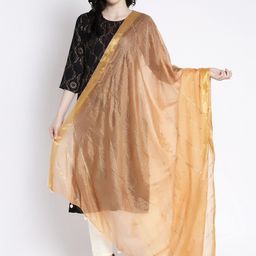 Clora Creation Beige & Gold-Toned Printed Leheriya Kota Cotton Dupatta with Zari-picture-32