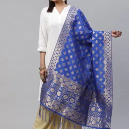 flaher Blue & Golden Woven Design Banarasi Dupatta-picture-17