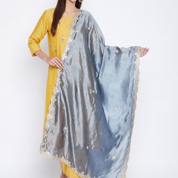 Clora Creation Grey & Gold-Coloured Ethnic Motifs Embroidered Dupatta with Gotta Patti-picture-47