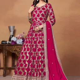 ODETTE Ethnic Motifs Printed V-Neck A-Line Ethnic Dresse image 1