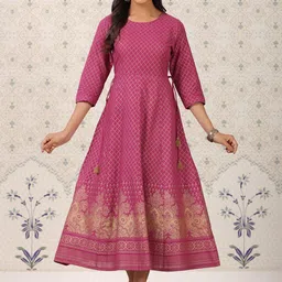 Ode by House of Pataudi Ethnic Motifs Printed Cotton A-Line Ethnic Dress-picture-30