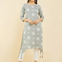 Soch Floral Printed Asymmetric Hem Straight Regular Kurta-image-29