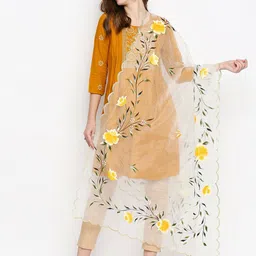 Dupatta Bazaar White & Yellow Printed Organza Dupatta-picture-32