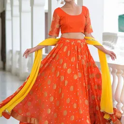 Rangpur Women Orange & Yellow Ready to Wear Lehenga & Blouse With Dupatta-picture-20