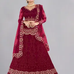 Warthy Ent Embroidered Thread Work Semi-Stitched Lehenga & Unstitched Blouse With Dupatta-picture-18
