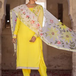 PHEETA Women Yellow Kurta with Trousers & With Dupatta image 1