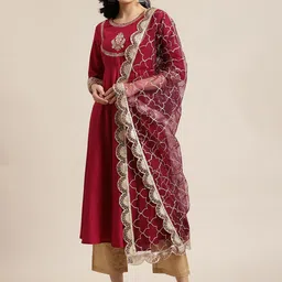 Varanga Women Magenta Straight Kurta & Trousers With Dupatta-picture-28
