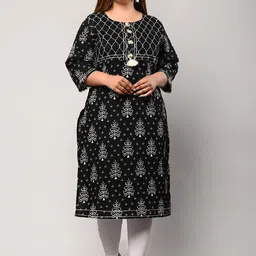 KALINI Ethnic Motifs Printed Thread Work Floral Kurta image 1