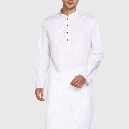 here&now x sanwara Sanwara Men White Geometric Printed Kurta image 2