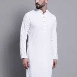 SOJANYA Mandarin Collar Chikankari Embroidered Pure Cotton Kurta-picture-33