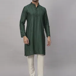 SWAGG INDIA Embroidered Thread Work Mandarin Collar Long Sleeves Jacquard Straight Kurta-picture-17