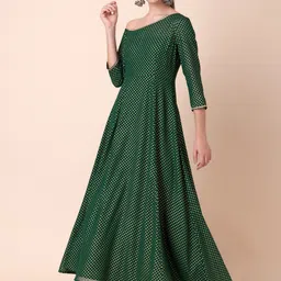 INDYA Polka Dots Foil Printed One Shoulder Ethnic Dresses-picture-25