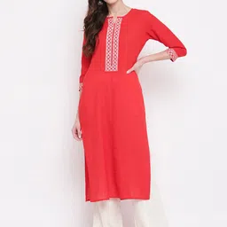 vbuyz KALINI Women Red & White Yoke Design Cotton Straight Kurta-picture-13