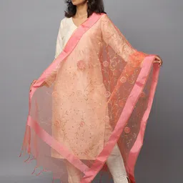 HELLA FASHIONS Floral Embroidered Chanderi Dupatta-picture-14