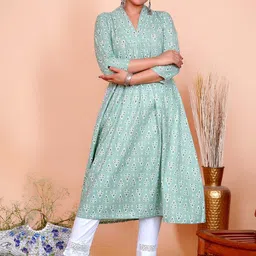 Salvia Sky Geometric Printed Cotton Anarkali Kurta-picture-23