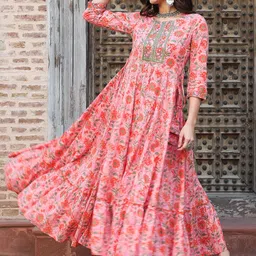 GULMOHAR JAIPUR Floral Printed Cotton A-Line Ethnic Dress-picture-15