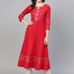 KALINI Floral Printed Cotton Anarkali Kurta image 1