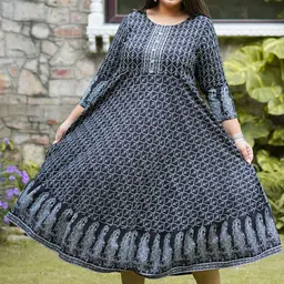 KALINI Plus Size Floral Printed Round Neck Fit & Flare Midi Ethnic Dress image 1