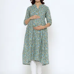 CRAFIQA Floral Printed Pure Cotton Maternity Kurta-picture-24
