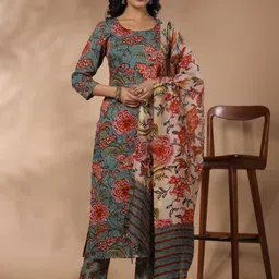 KALINI Floral Printed Kurta & Trousers With Dupatta-image-21