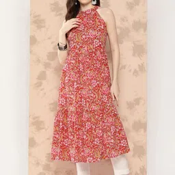 Kamayra Floral Printed Halter Neck Anarkali Pure Cotton Kurta-image-53