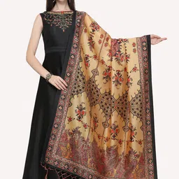 Kaizen TEXO FAB Maroon & Yellow Ethnic Motifs Printed Dupatta image 1