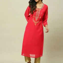 Rangriti Floral Yoke Design Round Neck Thread Work Straight Kurta-picture-42