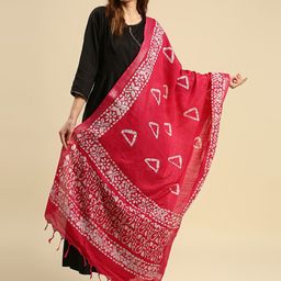 Dupatta Bazaar WomenPink & White Ethnic Motifs Printed Batik Dupatta-picture-10