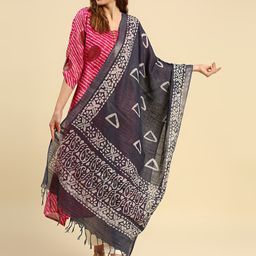 Dupatta Bazaar Grey & White Ethnic Motifs Printed Batik Dupatta-picture-15