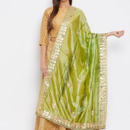 Clora Creation Green & Silver-Toned Dyed Dupatta with Gotta Patti-picture-44