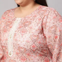 Jaipur Kurti Plus Size Floral Printed Puff Sleeves Mirror Work Kurta image 2