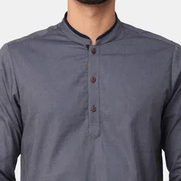NIRVAAN Men Grey Striped Woven Design Cotton Kurta image 2