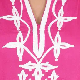 CRAFTBAZAR Floral Yoke Design Thread Work Mandarin Collar A-Line Kurti image 3