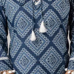 SHOOLIN Geometric Printed Tie-Up Neck Thread Work Cotton Straight Kurta image 2